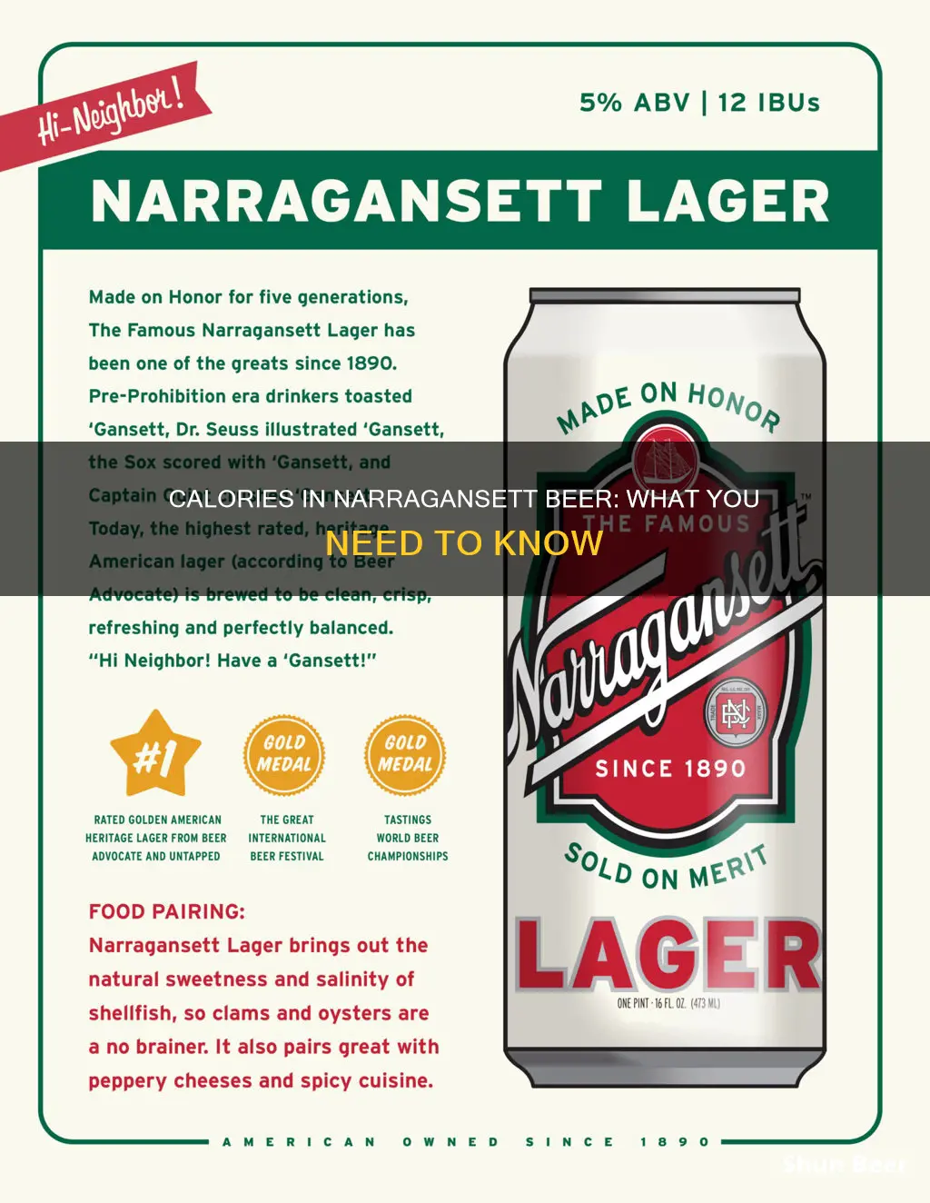 how many calories in narragansett beer