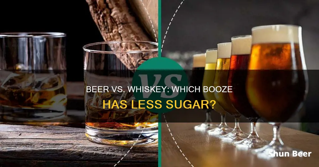 which has less sugar beer or whiskey